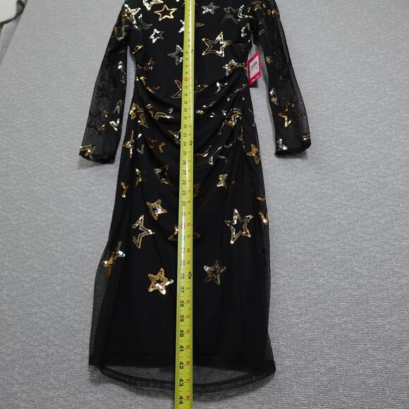 Vince Camuto Black Long Sleeve Mesh Dress with Sequin Stars Women's Size 10 - Picture 6 of 10